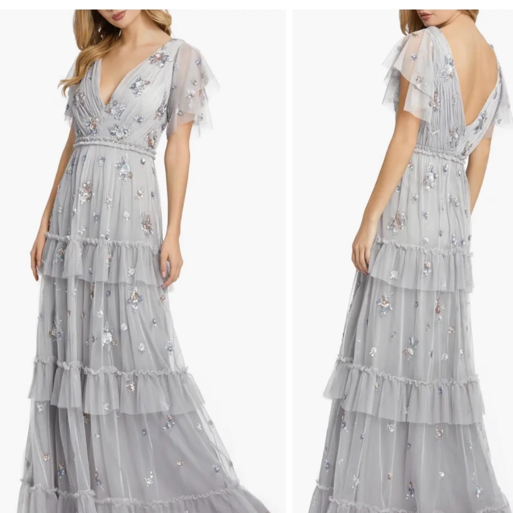 Mac Duggal Sequin Tiered Flutter Gown -Size 2